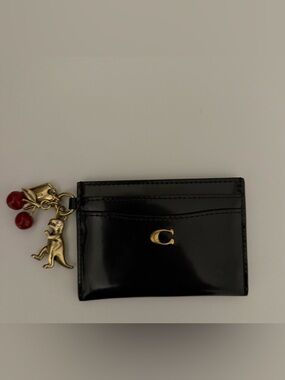 Authentic Coach Essential Card Case In Spazzolato Leather With Charms